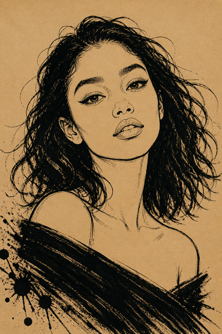 GoStudio.ai / Ink Brush Illustration Portrait Example / AI Image Prompt / GoStudio.ai Ink Brush Illustration Portrait — AI prompt example
