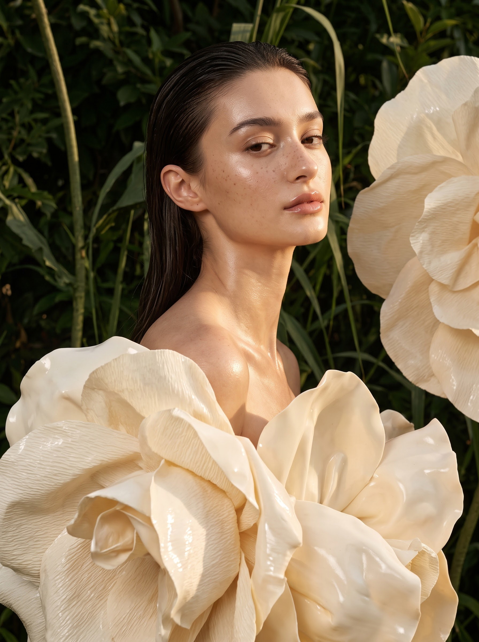 Wet-Look Sheen Beauty Portrait — AI prompt example