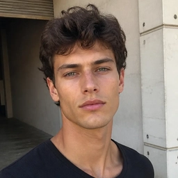 A clean-shaven man by a concrete wall, a sample photo for the beard filter.