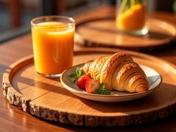 The same café tray with a croissant and strawberries where the cappuccino was, after AI image replacement