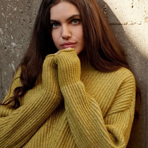 A mustard knit sweater, the object whose color will change A mustard knit sweater, the object whose color will change