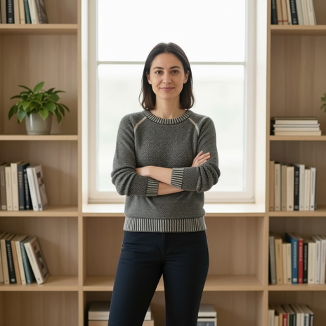 The same woman with her arms crossed and shoulders back after the AI pose changer The same woman with her arms crossed and shoulders back after the AI pose changer