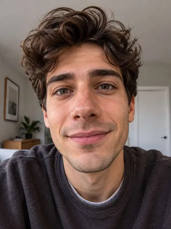A selfie with the wide-angle stretch fixed by Lens Distortion Correction