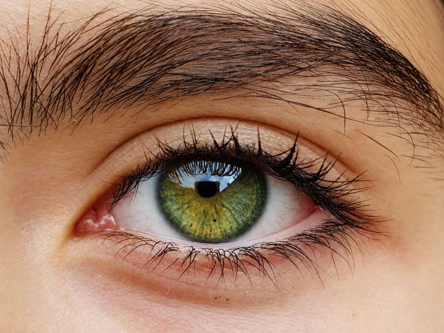 An eye changed to green with gold flecks near the pupil by the eye color changer An eye changed to green with gold flecks near the pupil by the eye color changer