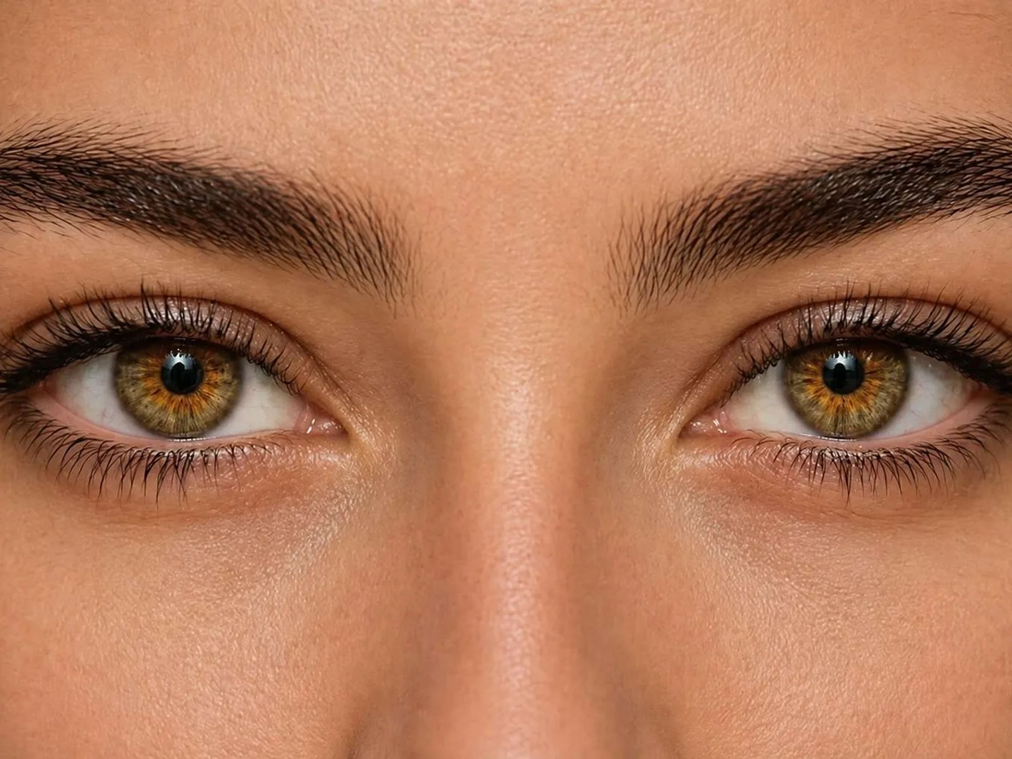 Close-up of hazel eyes with gold near the pupil and green at the edge after the eye color changer Close-up of hazel eyes with gold near the pupil and green at the edge after the eye color changer