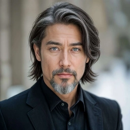 A man with salt-and-pepper hair and a gray goatee - a sample photo to try in the hair color changer.