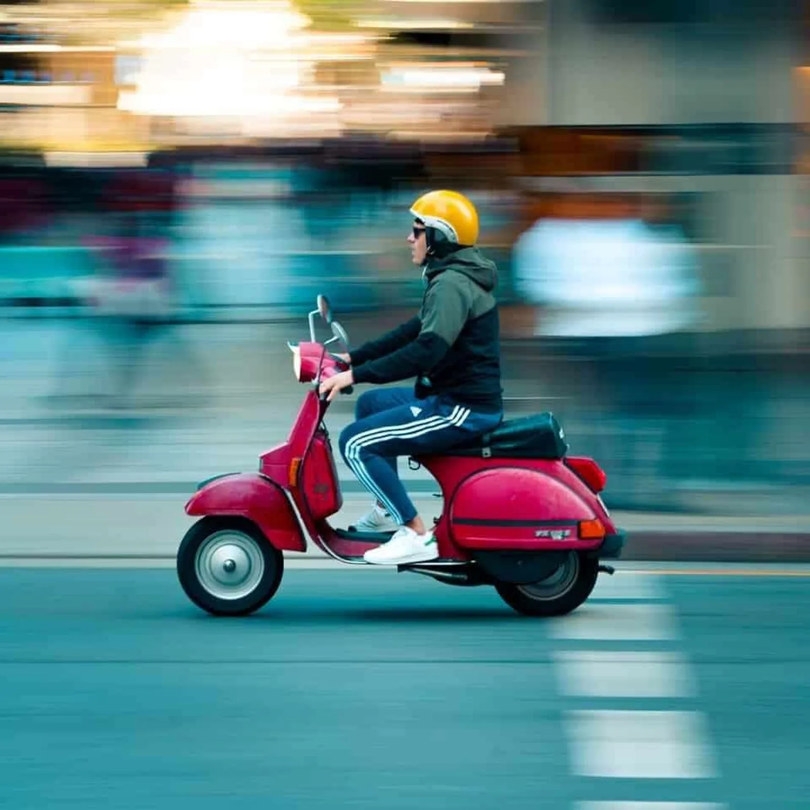 A photo with a motion blur effect added to show speed
