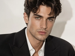 AI portrait of a man with curly hair rendered as one solid mass, a sample to make look real