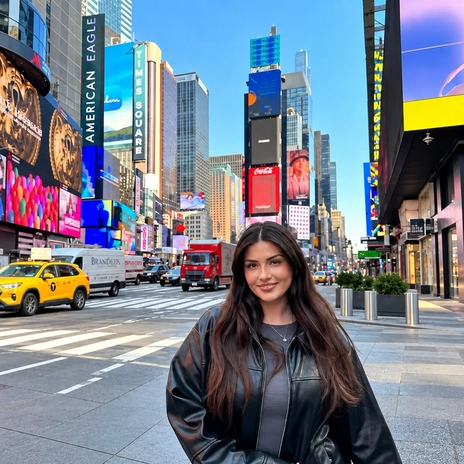 The same Times Square portrait with the pedestrians removed and the pavement rebuilt