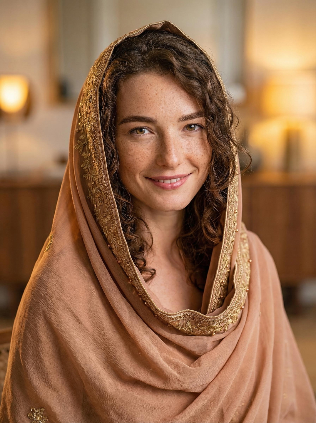 Dupatta / South Asian hijab headshot, generated from selfie