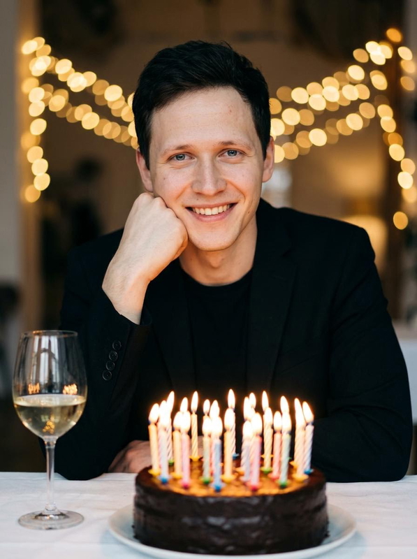 Editorial AI birthday portrait for men, magazine-style composition generated from a selfie