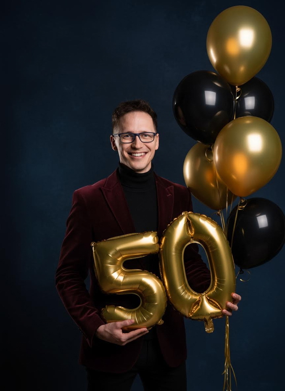 50th milestone AI birthday portrait, distinguished and frame-ready
