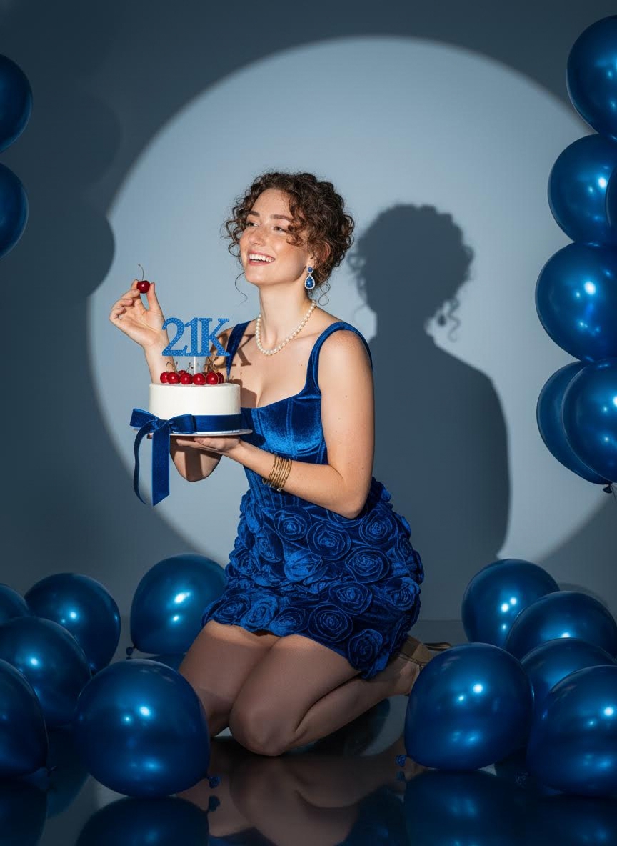 Editorial AI birthday portrait for women, generated from selfie