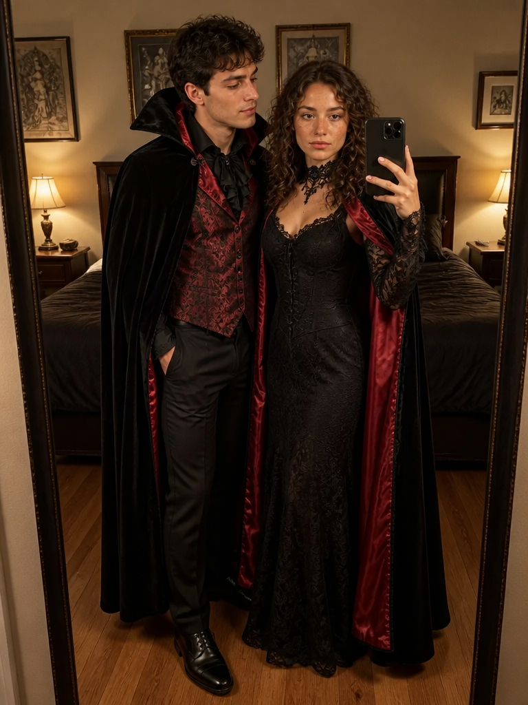 GoStudio.ai / Vampire Mirror Selfie Example / AI Image Prompt / GoStudio.ai Vampire Mirror Selfie — AI prompt example