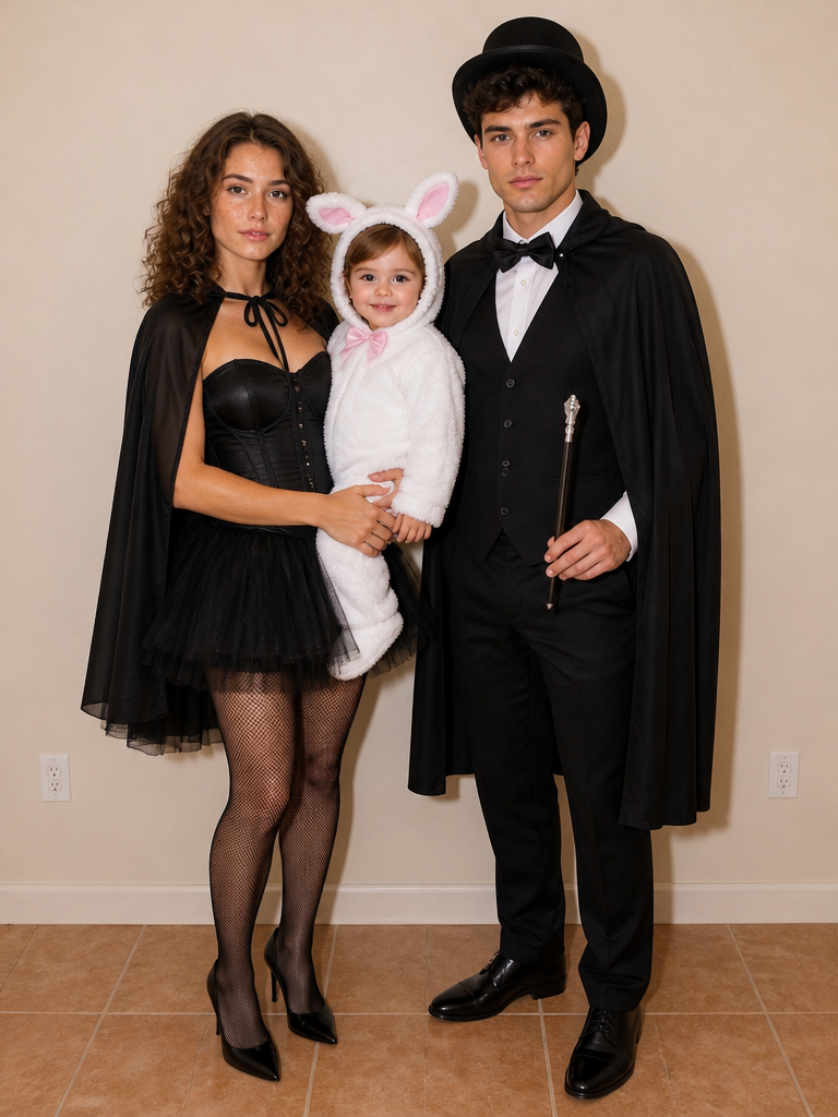 Family magician and bunny Halloween costume photo generated by GoStudio.ai Family magician and bunny Halloween costume photo generated by GoStudio.ai