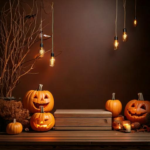 GoStudio.ai / Pumpkin Halloween background / Backdrop library / GoStudio.ai Pumpkin and candle Halloween background from the GoStudio.ai library