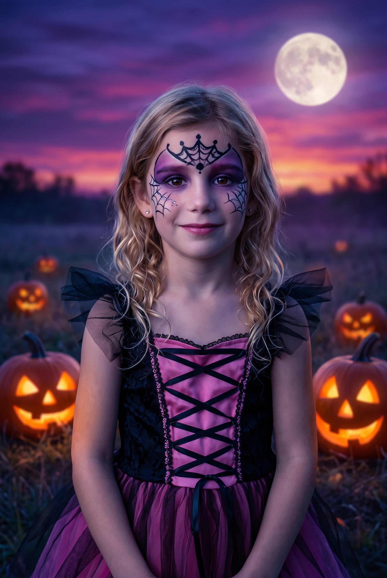 GoStudio.ai / Spiderweb Pumpkin Girl Example / AI Image Prompt / GoStudio.ai Spiderweb Pumpkin Girl — AI prompt example